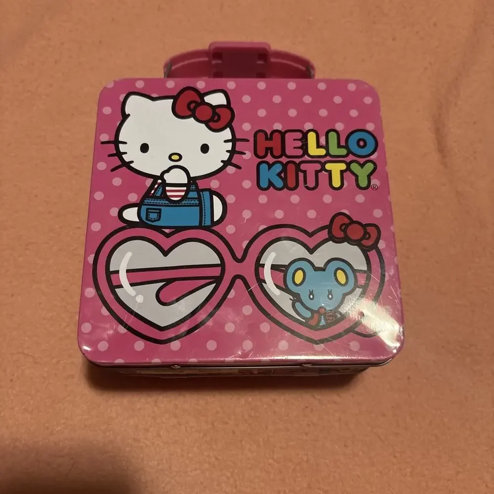 Hello Kitty Sanrio Mini Tin Lunch Box Case - Sunglasses & JOEY the mouse 2014